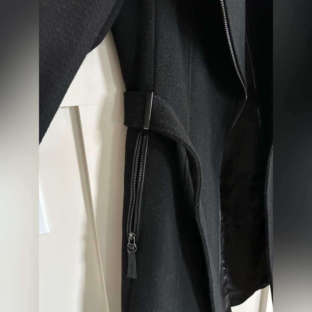 Calvin Klein Petite Wool Blend Black Wrap Coat - Picture 4 of 8